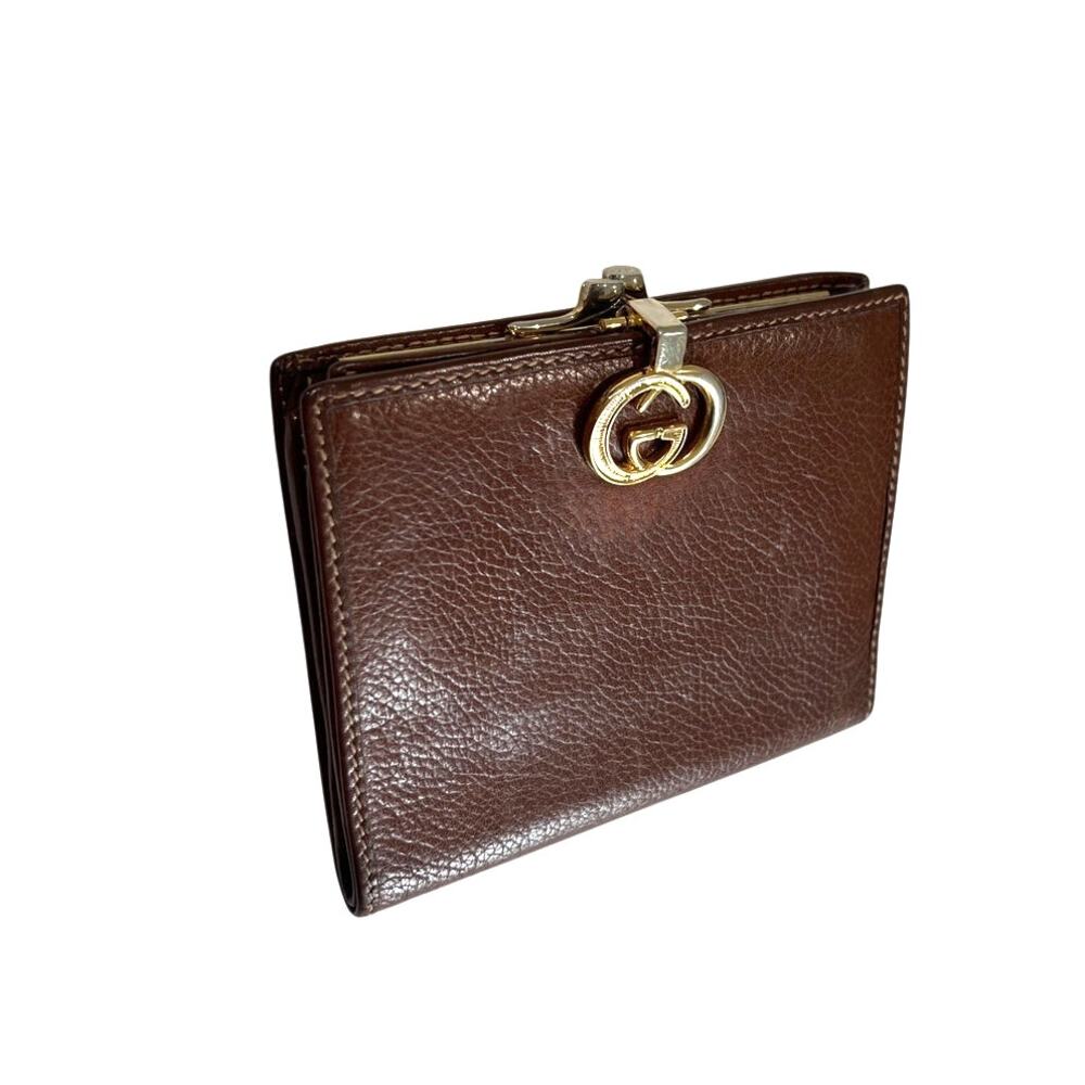 Gucci GG Leather Bifold Wallet with Kisslock Coin Pouch Vintage 80s Cash & Cards - Picture 2 of 11